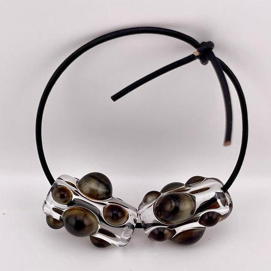 Clear Glass Barrel Bead with Golden Bronze Marbles