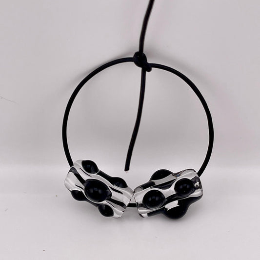 Clear Glass Barrel Bead with Black Marbles (Copy)