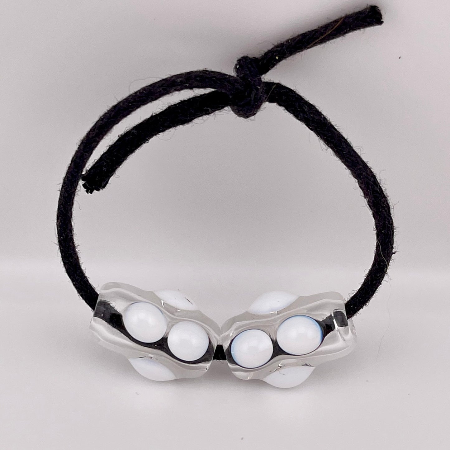 Clear Glass Barrel Bead with White Marbles white