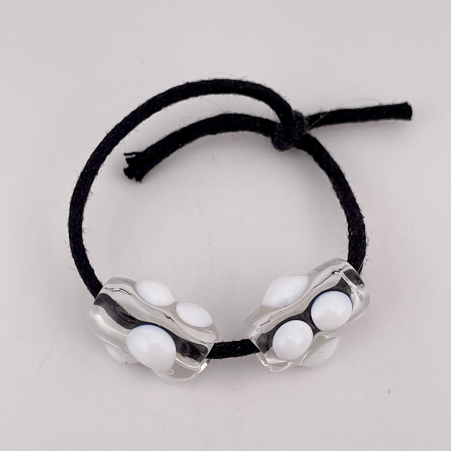 Clear Glass Barrel Bead with White Marbles white