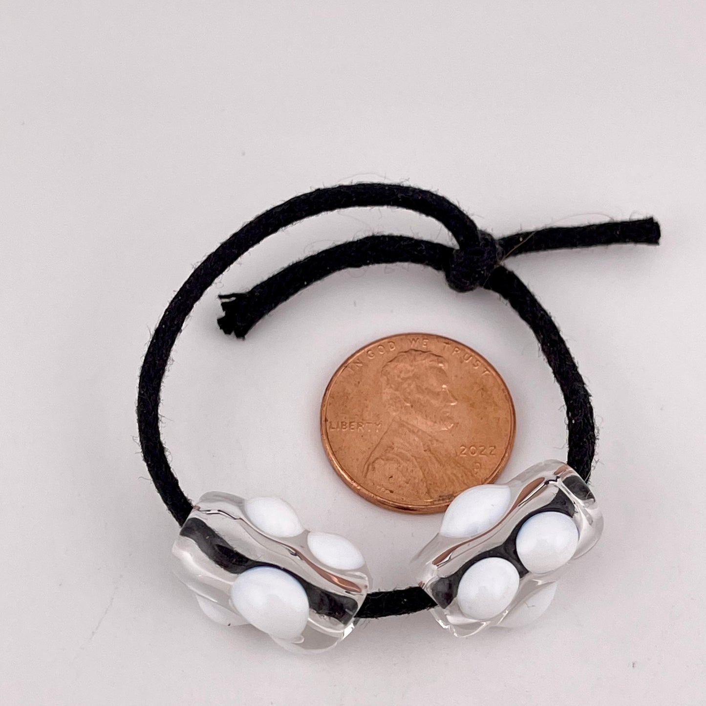 Clear Glass Barrel Bead with White Marbles white