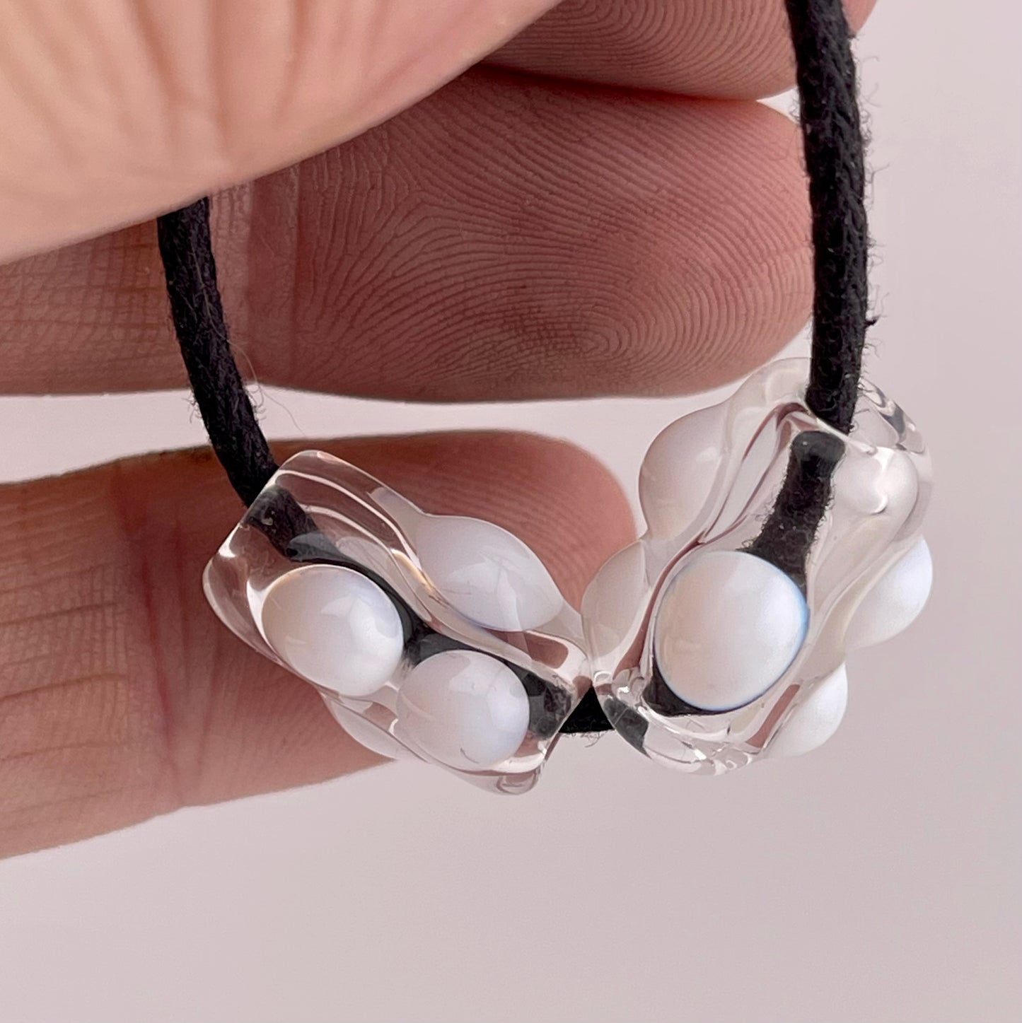 Clear Glass Barrel Bead with White Marbles white