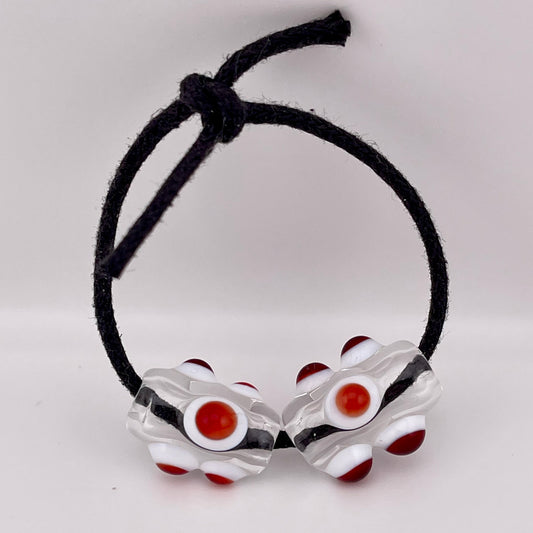 2 Clear Glass Barrel Bead with Red over White Marbles