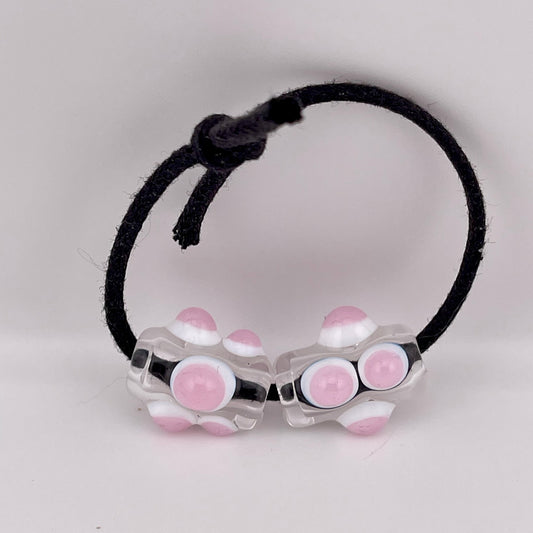 2 Clear Glass Barrel Bead with Pink over White Marbles