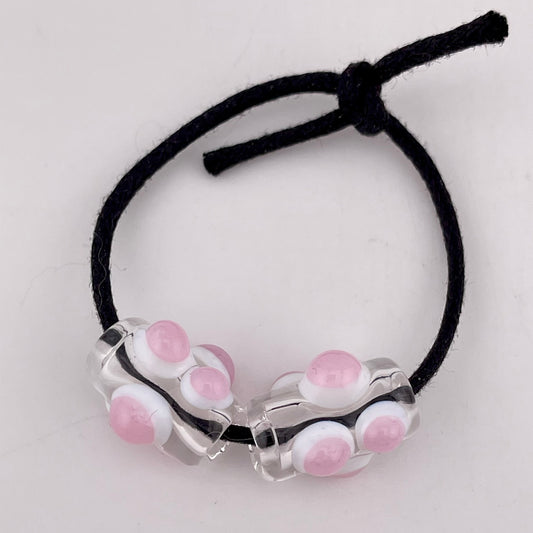 2 Clear Glass Barrel Bead with Pink over White Marbles