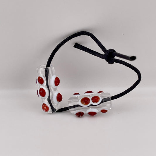 2 Clear Glass Barrel Bead with Blizzard Red over White Marbles (Copy)