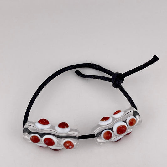 2 Clear Glass Barrel Bead with Blizzard Red over White Marbles (Copy)