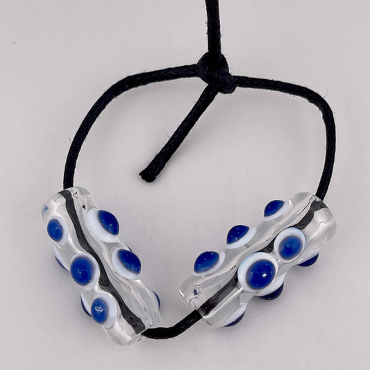2 Clear Glass Barrel Bead with Blizzard Blue over White Marbles