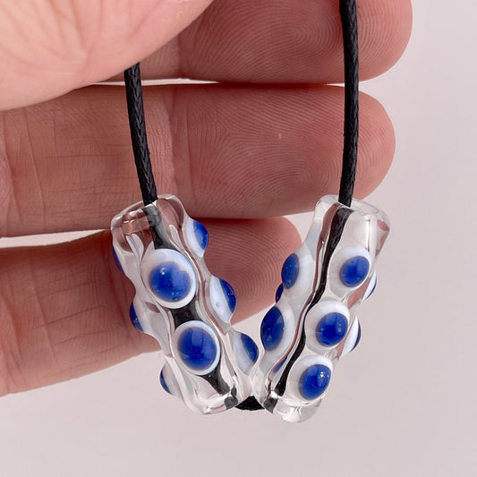 2 Clear Glass Barrel Bead with Blizzard Blue over White Marbles