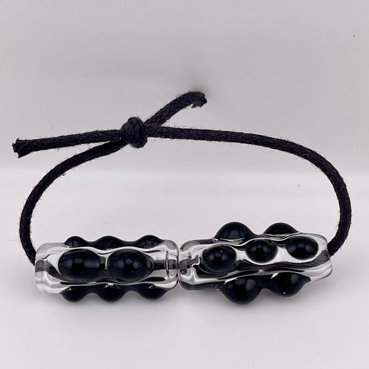 2 Clear Glass Barrel Bead with Black Marbles