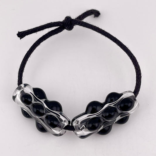 2 Clear Glass Barrel Bead with Black Marbles