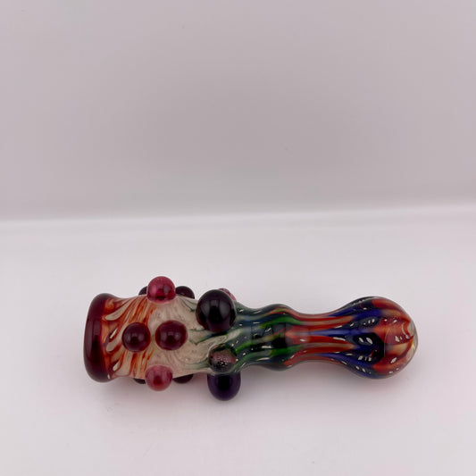Red Wrap n Rake Chillum Pipe Fully Worked Pipe Silver Fumed