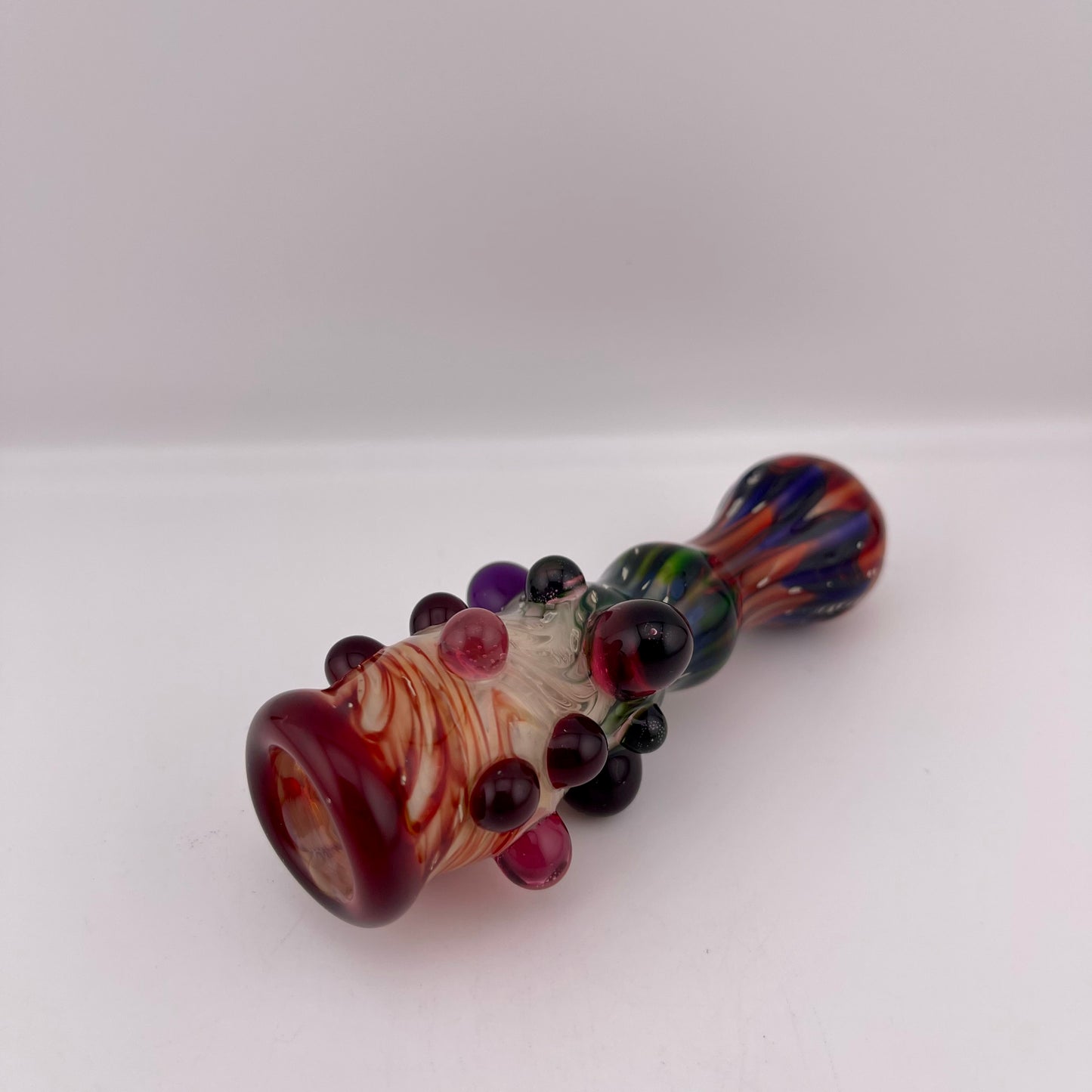 Red Wrap n Rake Chillum Pipe Fully Worked Pipe Silver Fumed