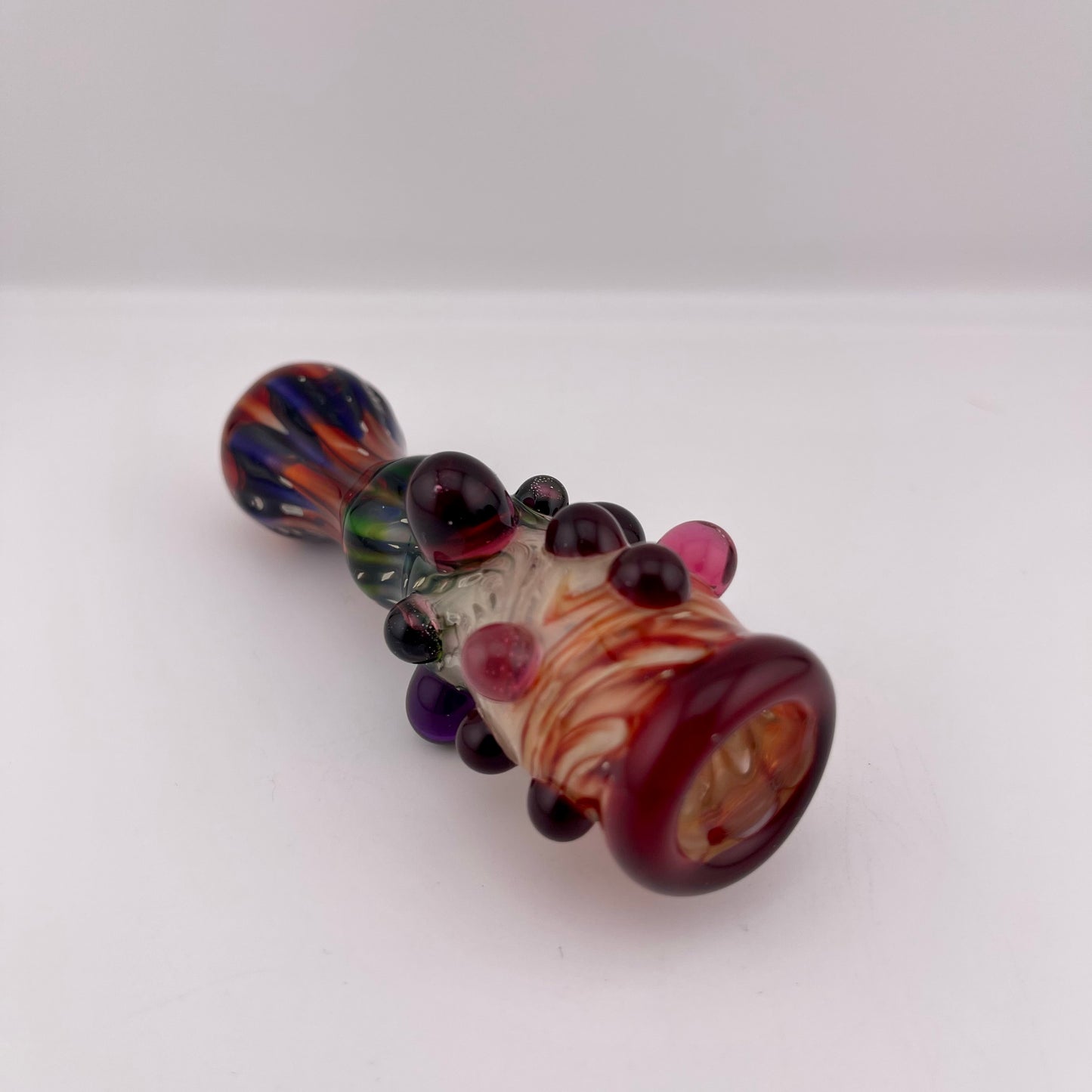 Red Wrap n Rake Chillum Pipe Fully Worked Pipe Silver Fumed