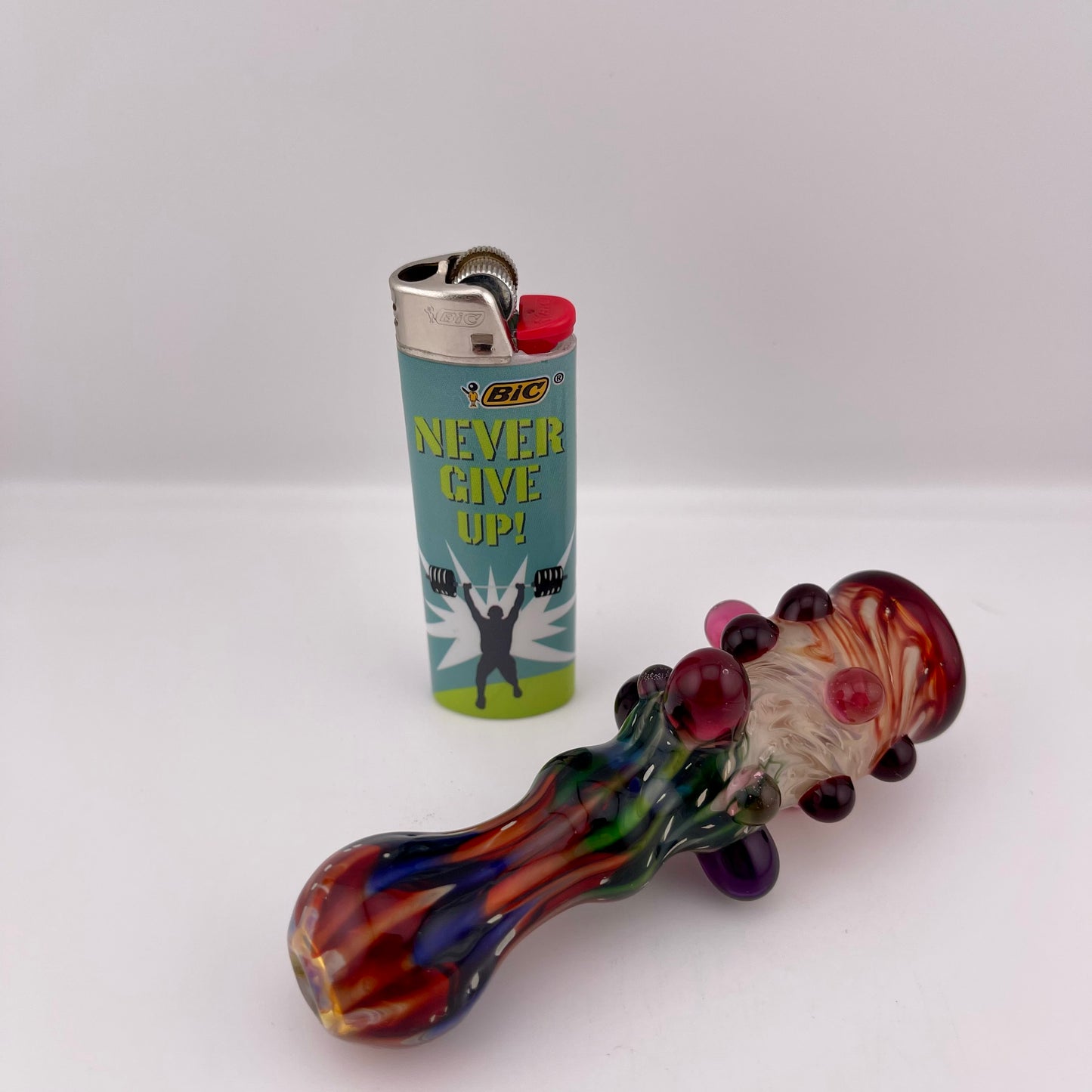 Red Wrap n Rake Chillum Pipe Fully Worked Pipe Silver Fumed