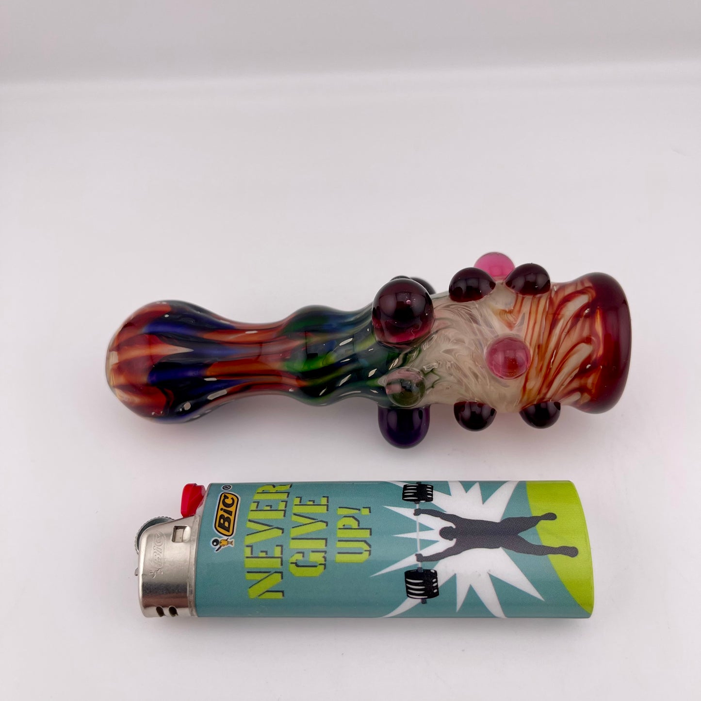 Red Wrap n Rake Chillum Pipe Fully Worked Pipe Silver Fumed
