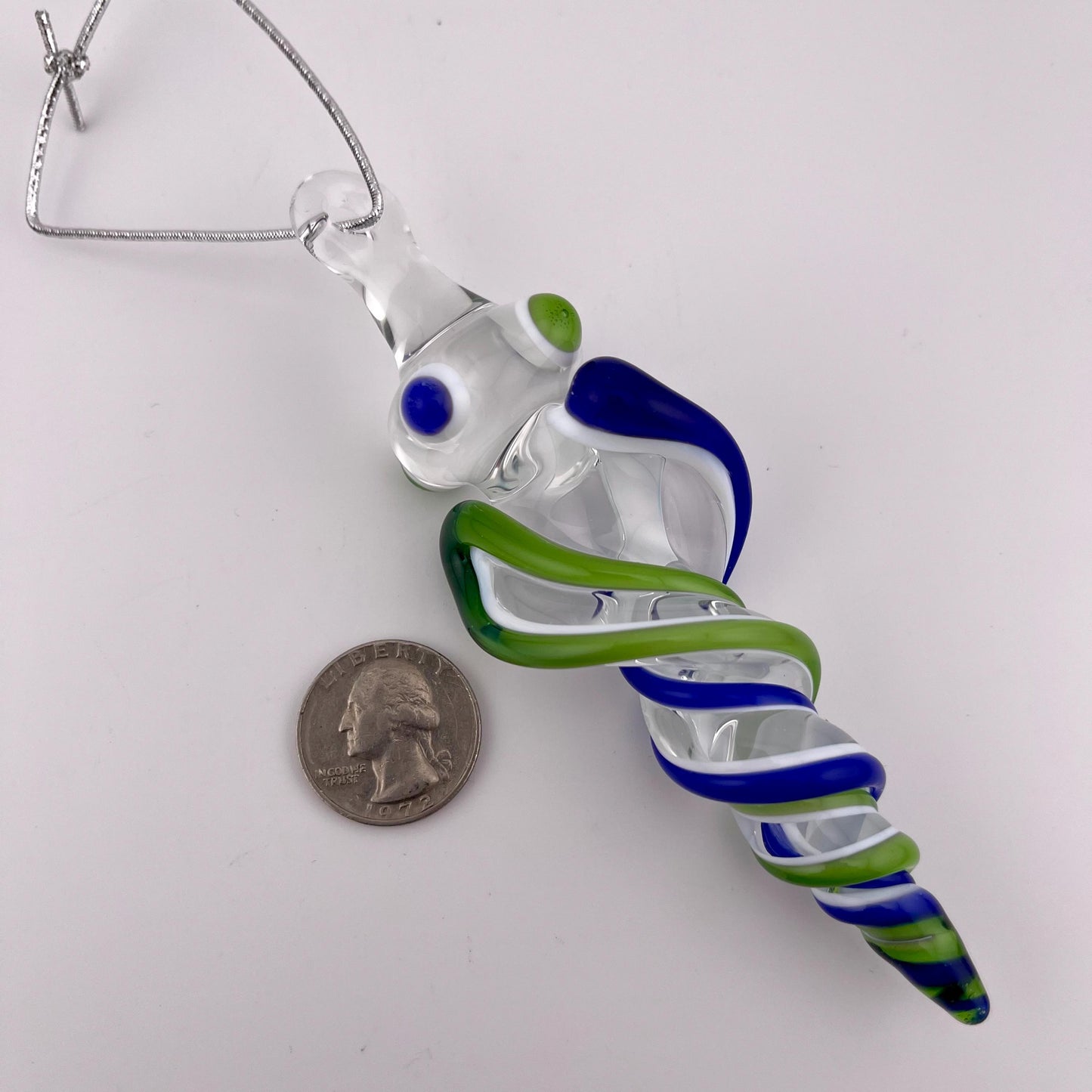 3 Pack of Sparkly Green and Cobalt Blue over Lotus White Glass Icicle Ornament Designs “Holiday Special”