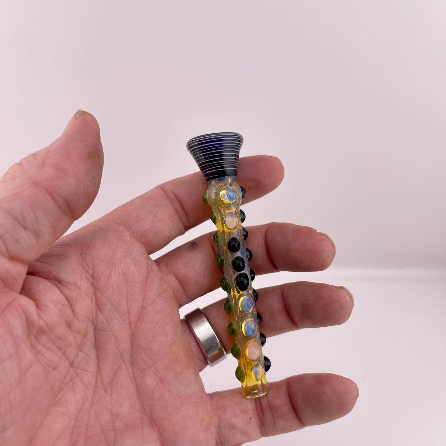 Sparkly Blue and Green Chillum Silver Fumed Pipe
