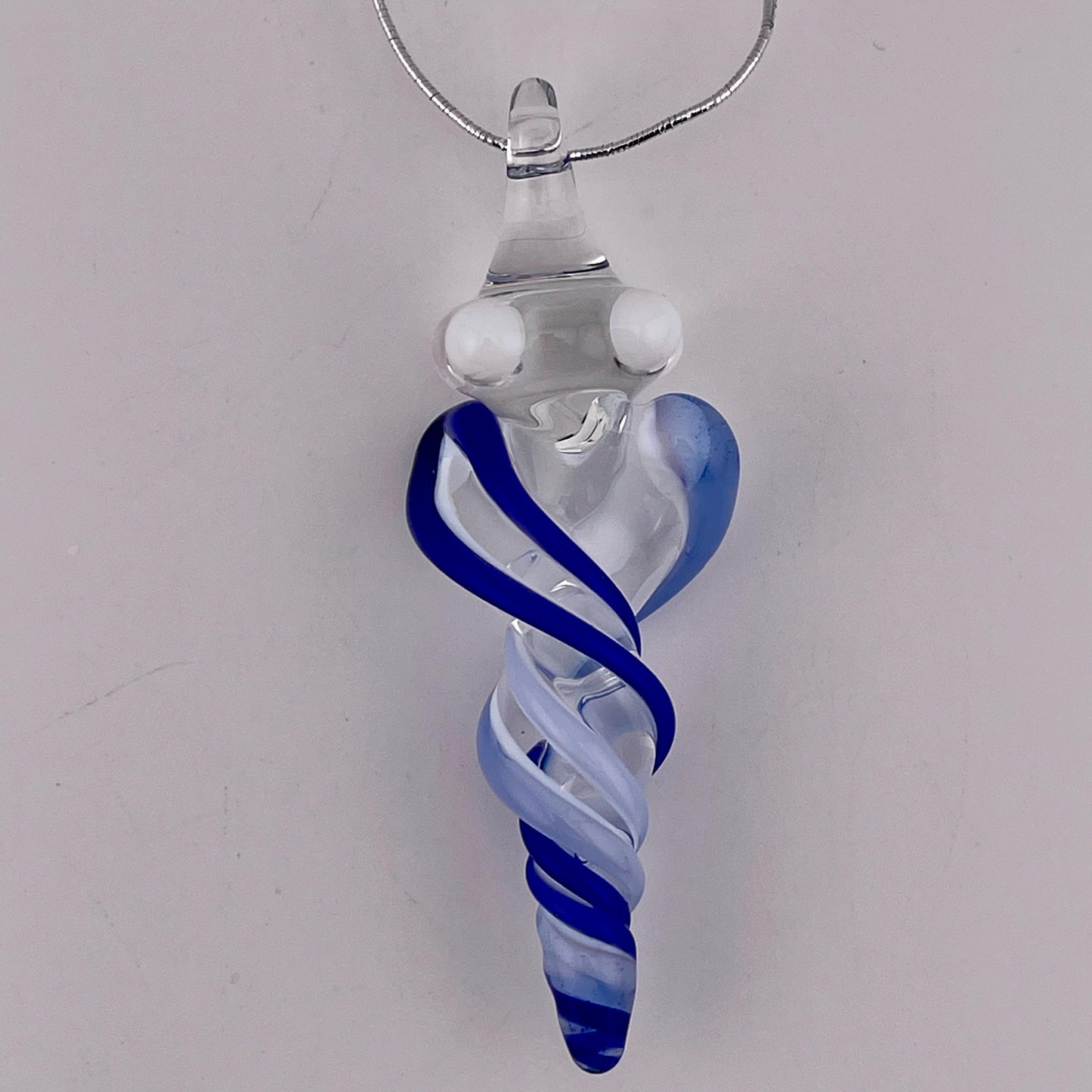Mini Glass Icicle Cobalt Blue and Light Blue over Lotus White Color Twist