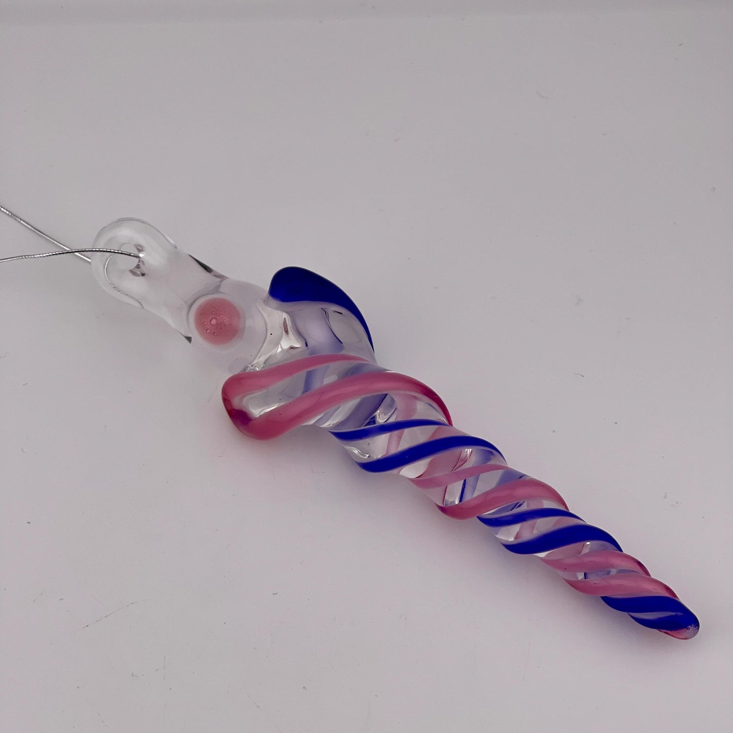 Cobalt Blue and Telemagenta over White Glass Icicle Christmas Ornament