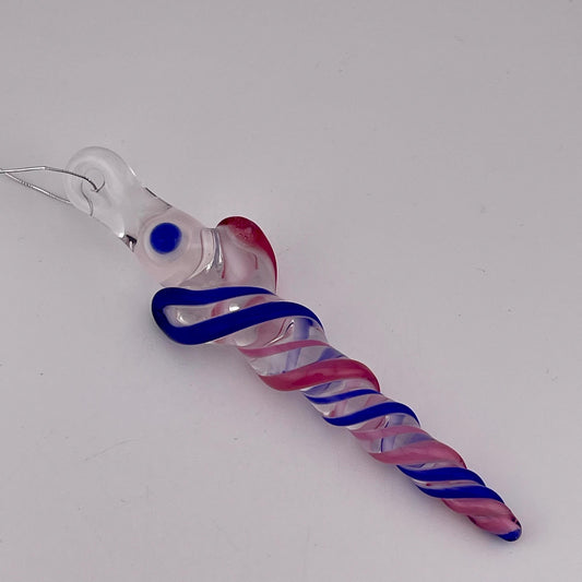 Cobalt Blue and Telemagenta over White Glass Icicle Christmas Ornament