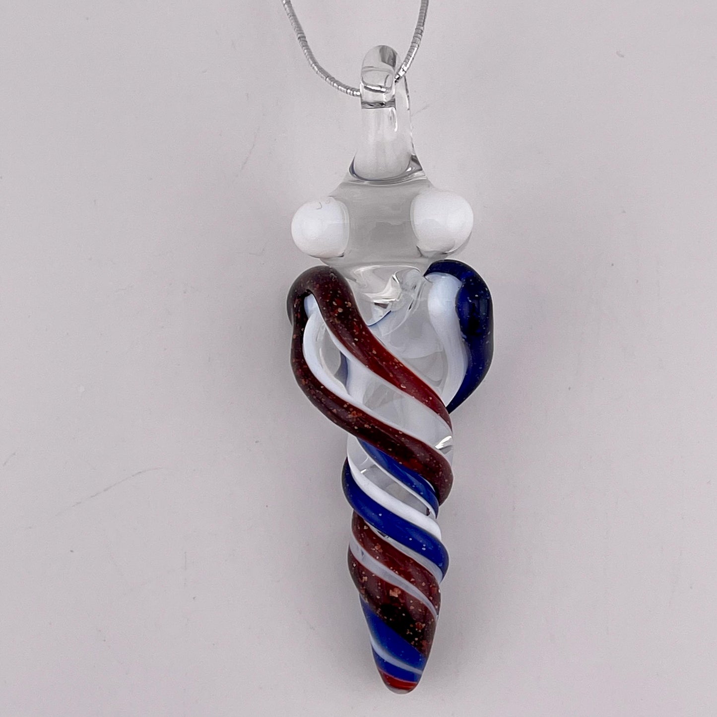 Mini Glass Icicle Ornament with Blizzard Red and Blizzard Blue over Lotus White Color Twist