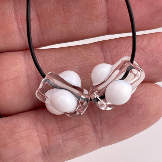 2 Loose beads clear with lotus white marble Bead necklaces beads phone strap hoodie beads shoelace beads for your crafting needs gift bead